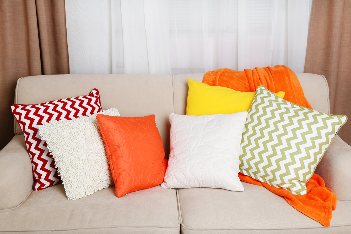 Sofa with Colorful Throw Pillows
